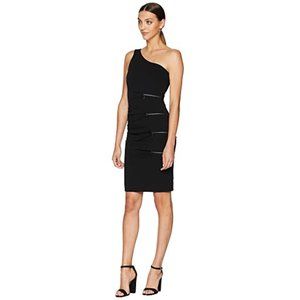 NWOT Nicole Miller Black One Shoulder Zipper Dress